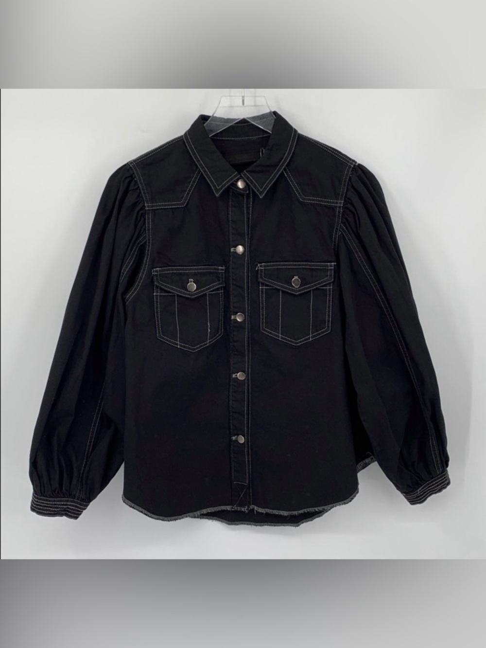 We the Free People With love top black Western puff sleeve button jacket new XS